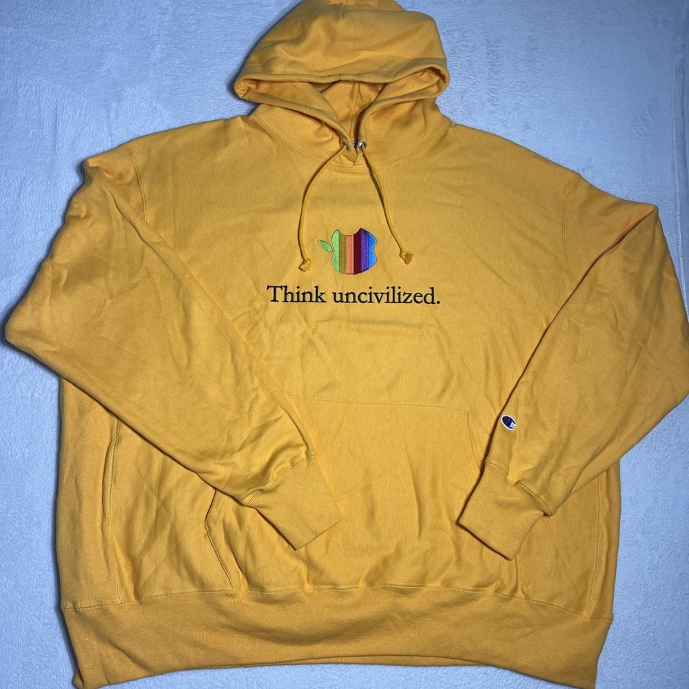 Think Uncivilized Apple Champion Reverse Weave Hoodie Sweatshirt Yellow 3XL
